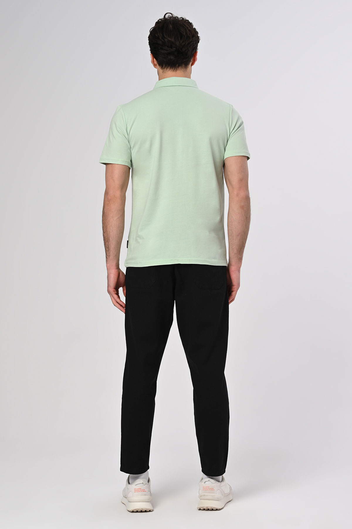 Vav Tasarım Punto Baskılı Pamuk Polo Yaka Mint T-shirt 23'